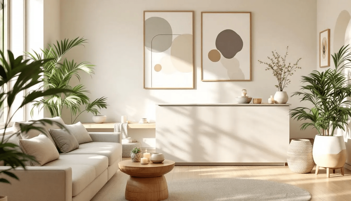 a tranquil waiting room and recception area in a high class day spa